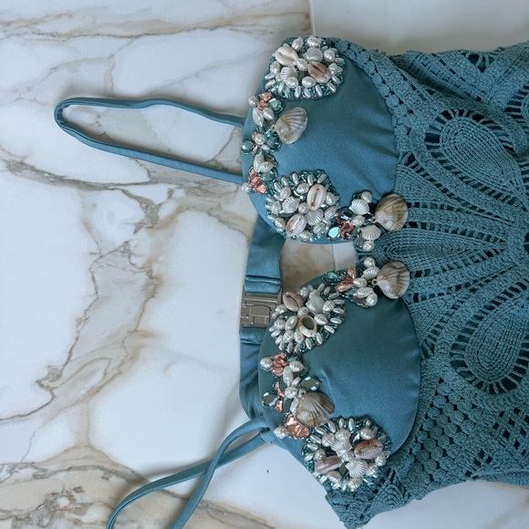 $850 PatBO Camila Coelho Crochet Embroidered Maxi Dress - Blue size M - Picture 11 of 11